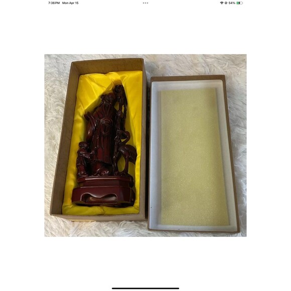 Chinese God Of Longevity Prosperity Carved Resin 10” Tall - Vintage New In Box - Picture 11 of 12